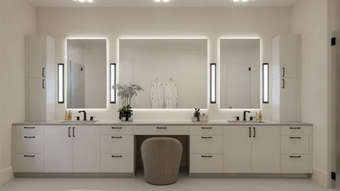 a bathroom with a double vanity sink mirror and double