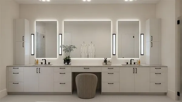 a bathroom with a double vanity sink mirror and double