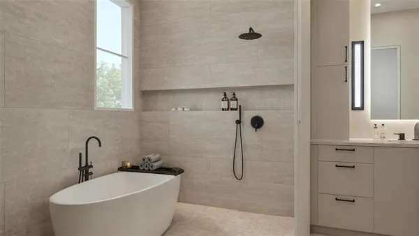 a bathroom with a sink a window and a shower