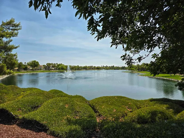 a view of a lake with a mountain in the background
