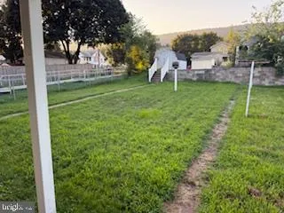a view of a park with large trees