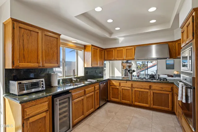 a kitchen with lots of counter top space