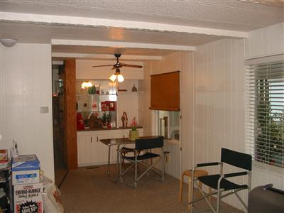 Dining area with built in china cabinet, bright and cheerfull.