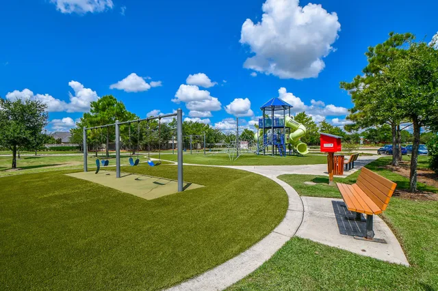 a view of a park with slide