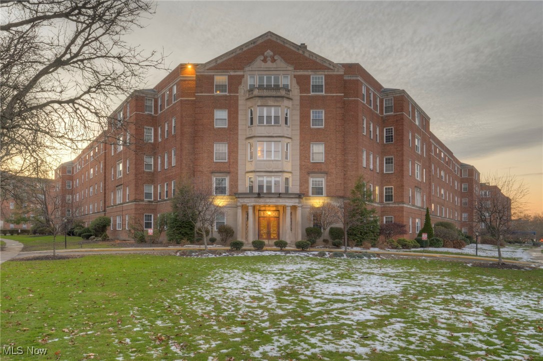 View of outdoor building at dusk