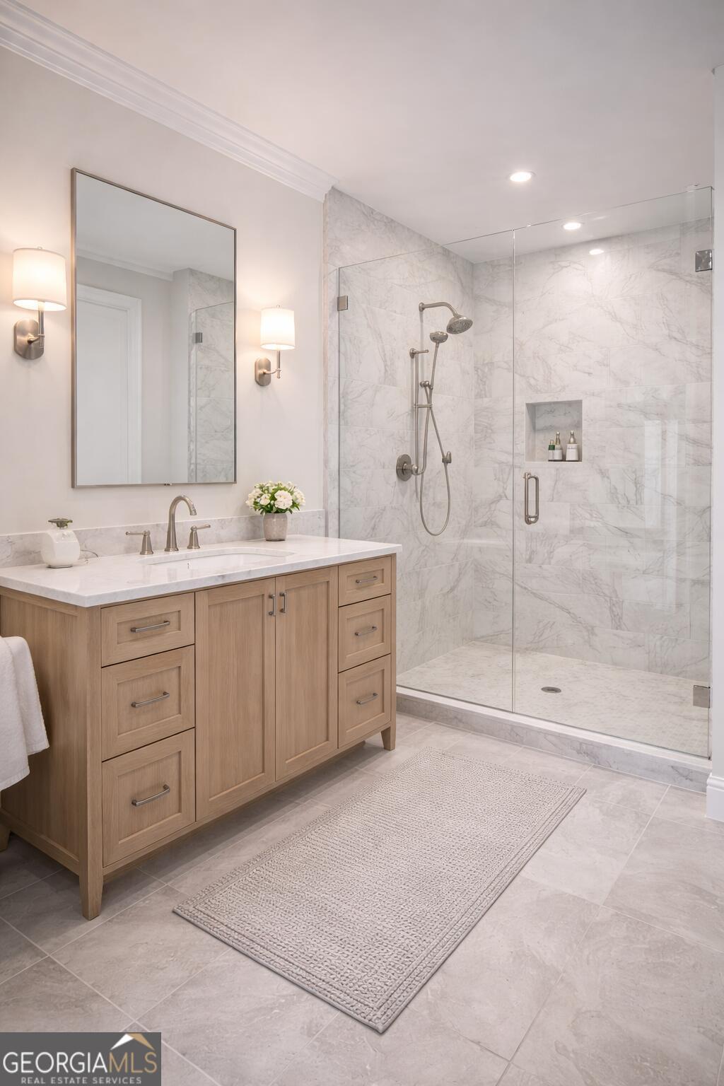 6390 Ivey Road Southeast Mableton, GA 30126 - Photo 9 of 14 a spacious bathroom with double sink shower and a mirror