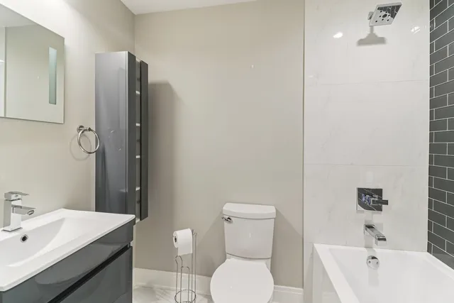 a bathroom with a bathtub