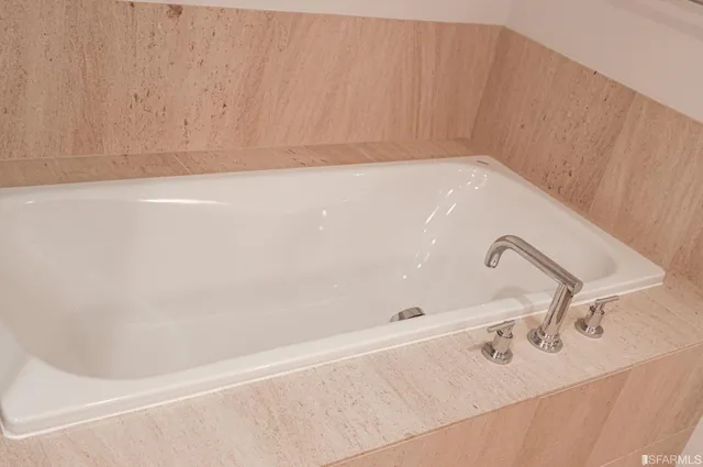 a bathroom with a bathtub