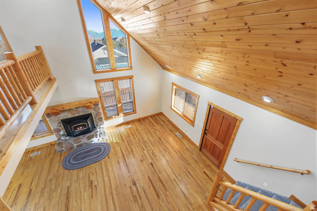 605 North Loafer Canyon Road Elk Ridge, UT 84651 - Photo 12 of 53 View of living room with a vaulted wood ceiling.