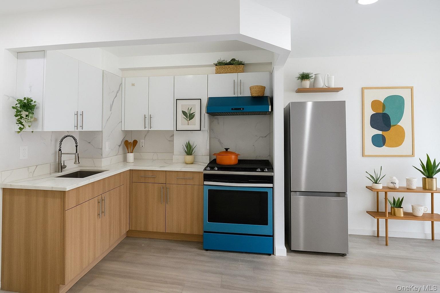 134-43 Maple Avenue, Unit 5B Queens, NY 11355 - Photo 12 of 13 a kitchen with a refrigerator and a sink
