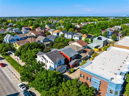 an aerial view of a house with a outdoor space