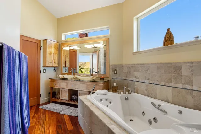 a view of lake and mountain