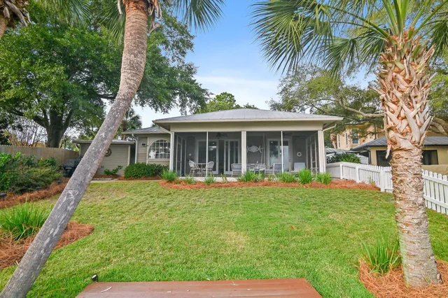 a view of a garden with a slide