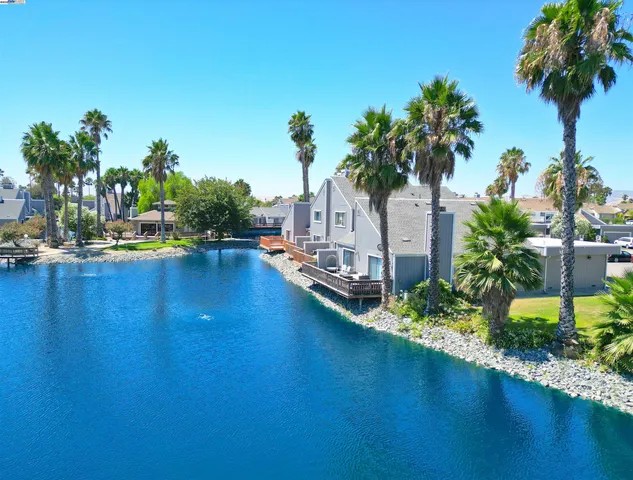 a view of a lake with houses