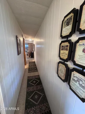 a view of a hallway with elevator