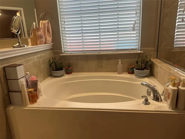 a bathroom with a bathtub