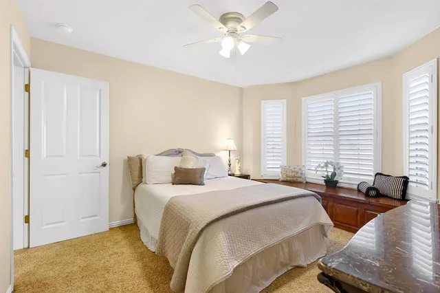 a bedroom with a bed a couch and a window