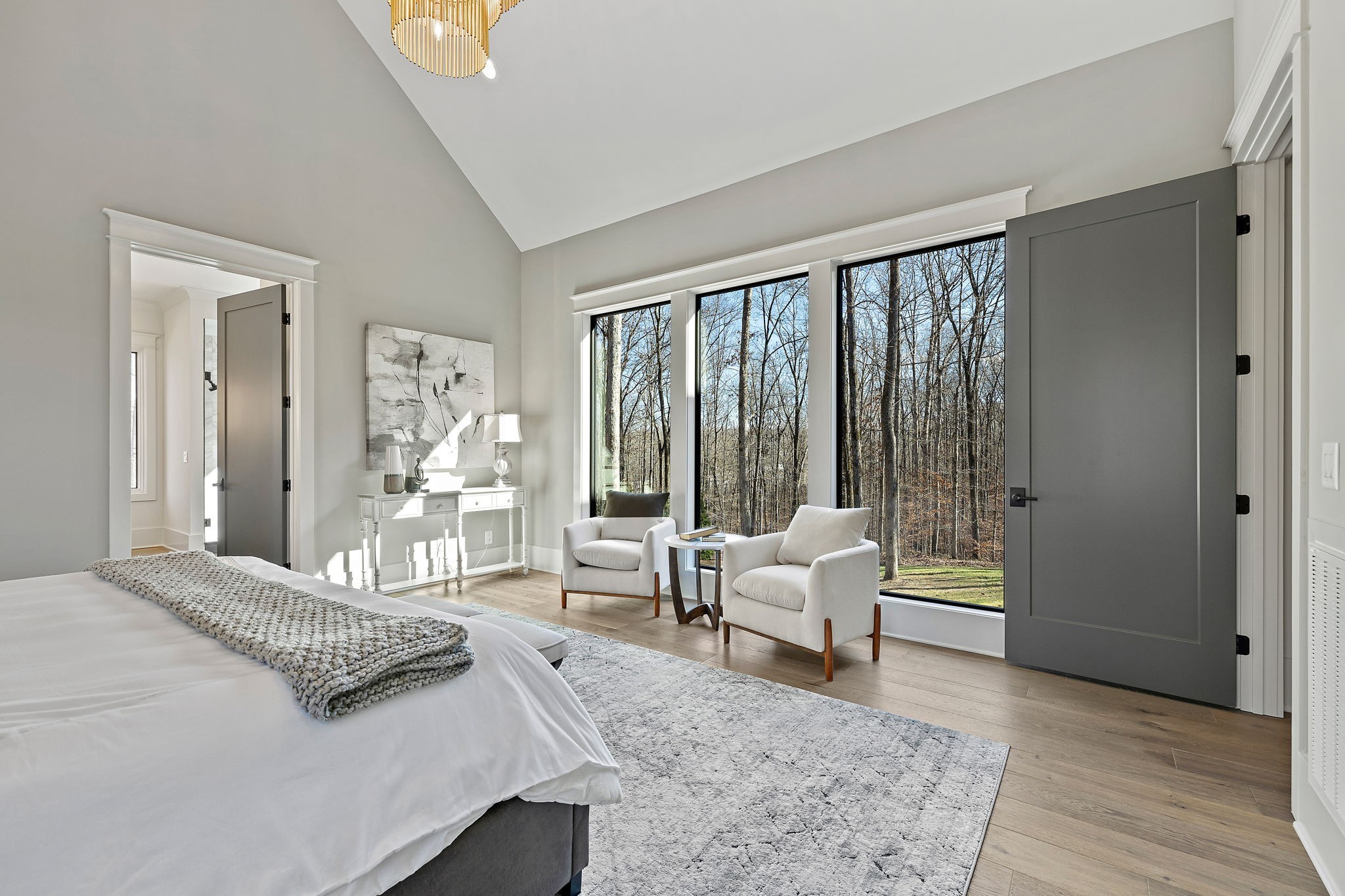 5896 Pinewood Road Franklin, TN 37064 - Photo 35 of 66 a bedroom with a bed and large window with wooden floor