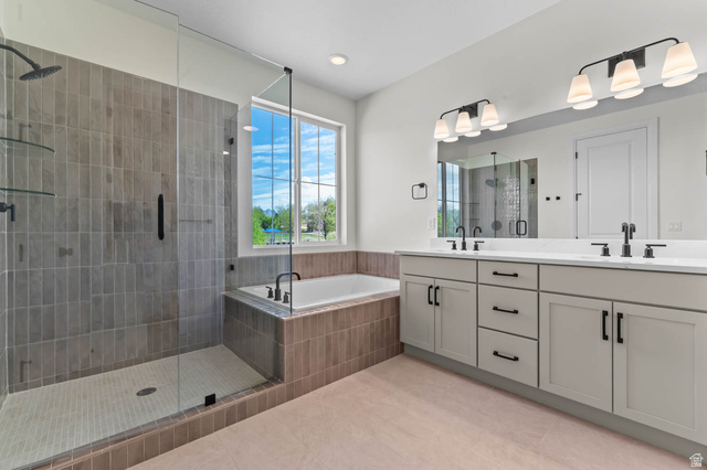 11749 South Halls Crk Road Draper, UT 84020 - Photo 20 of 21 Full bathroom with double vanity, a bath, a shower stall, and light tile patterned floors