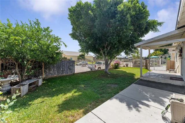 a view of a house with backyard and a tree