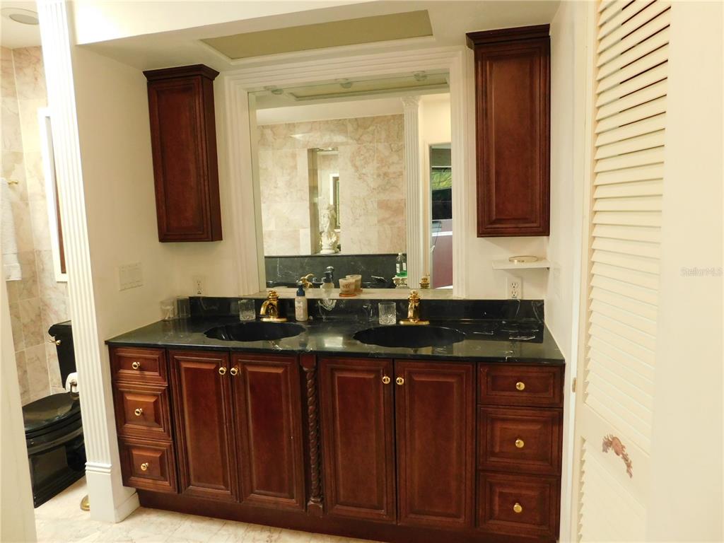 155 Marshall Street Safety Harbor, FL 34695 - Photo 18 of 62 a bathroom with a granite countertop sink a mirror and a