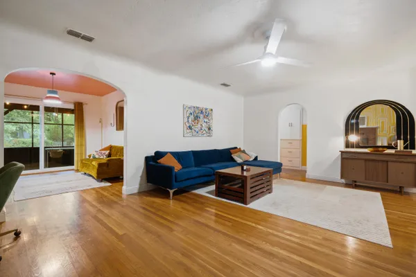 a living room with furniture