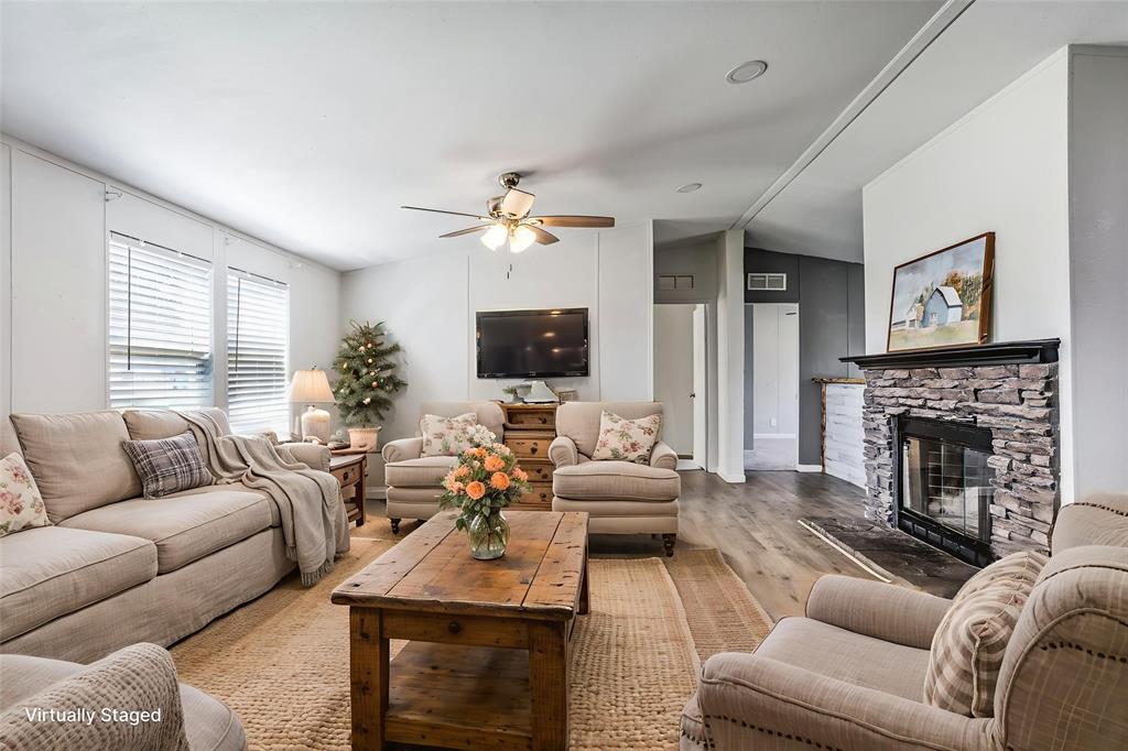 112 Pine Ridge Circle Southmayd, TX 75092 - Photo 2 of 25 a living room with furniture and a fireplace