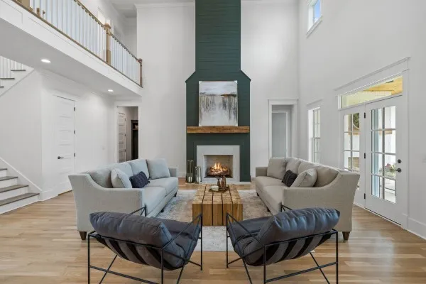 a view of fireplace with wooden floor