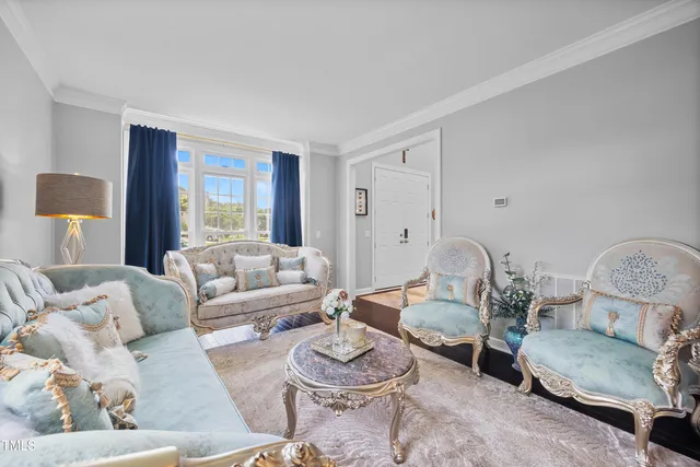 a view of a chandelier in the hallway