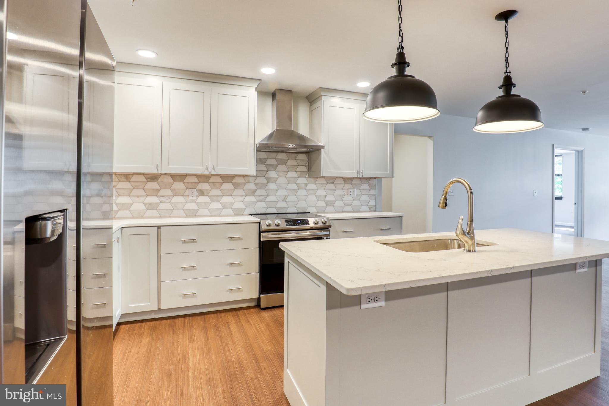 210 East Boscawen Street, Unit 204 Winchester, VA 22601 - Photo 3 of 20 a kitchen with stainless steel appliances granite countertop a sink a stove a refrigerator and island with wooden floor