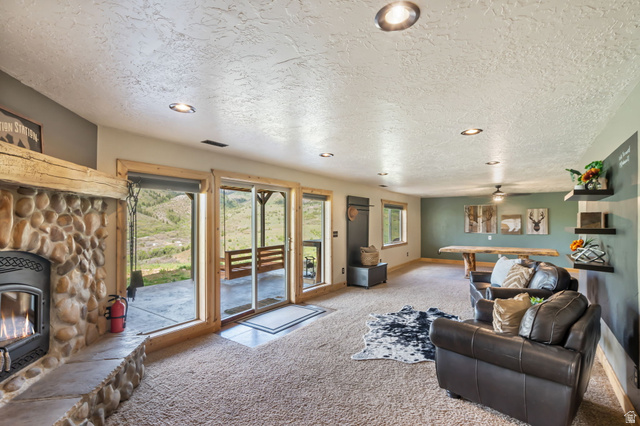 2013 North River View Road Huntsville, UT 84317 - Photo 26 of 53 Carpeted living area featuring a textured ceiling, recessed lighting, and pool table