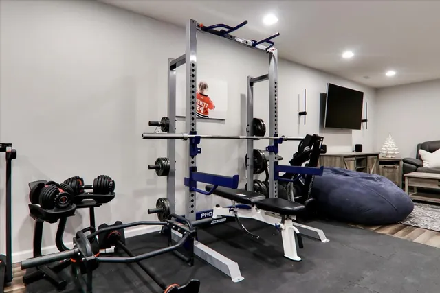 a view of a room with gym equipment