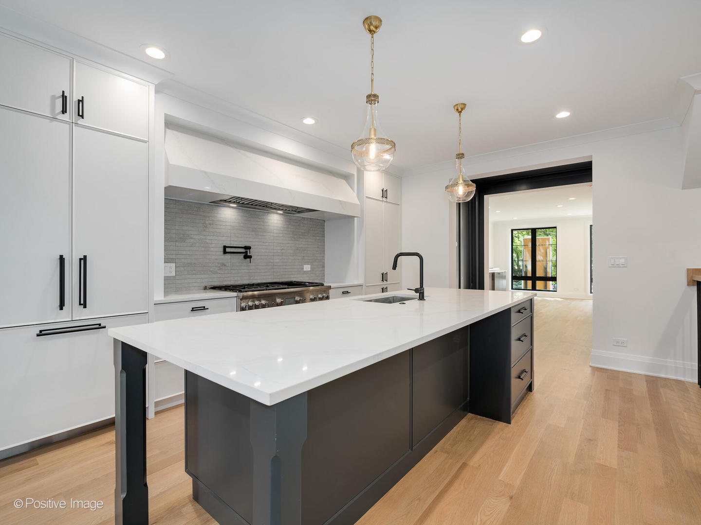 646 West Webster Avenue, Unit 1 Chicago, IL 60614 - Photo 5 of 11 a kitchen with a sink a center island a stove and a wooden floor