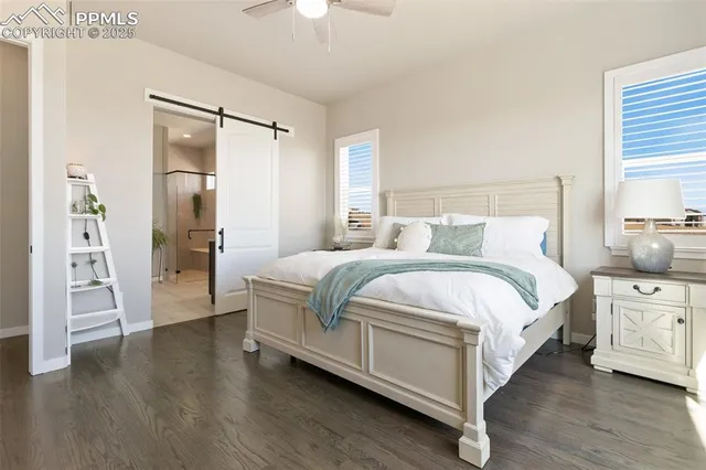 a bedroom with a bed and a walk in closet