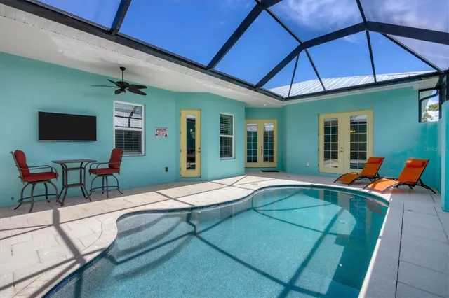 a outdoor space with furniture and umbrella