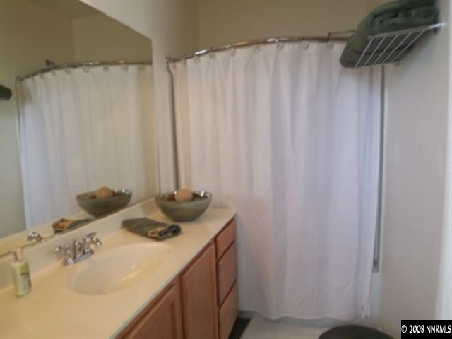 2185 Stanton Lane Reno, NV 89502 - Photo 7 of 9 a bathroom with a sink and a shower curtain