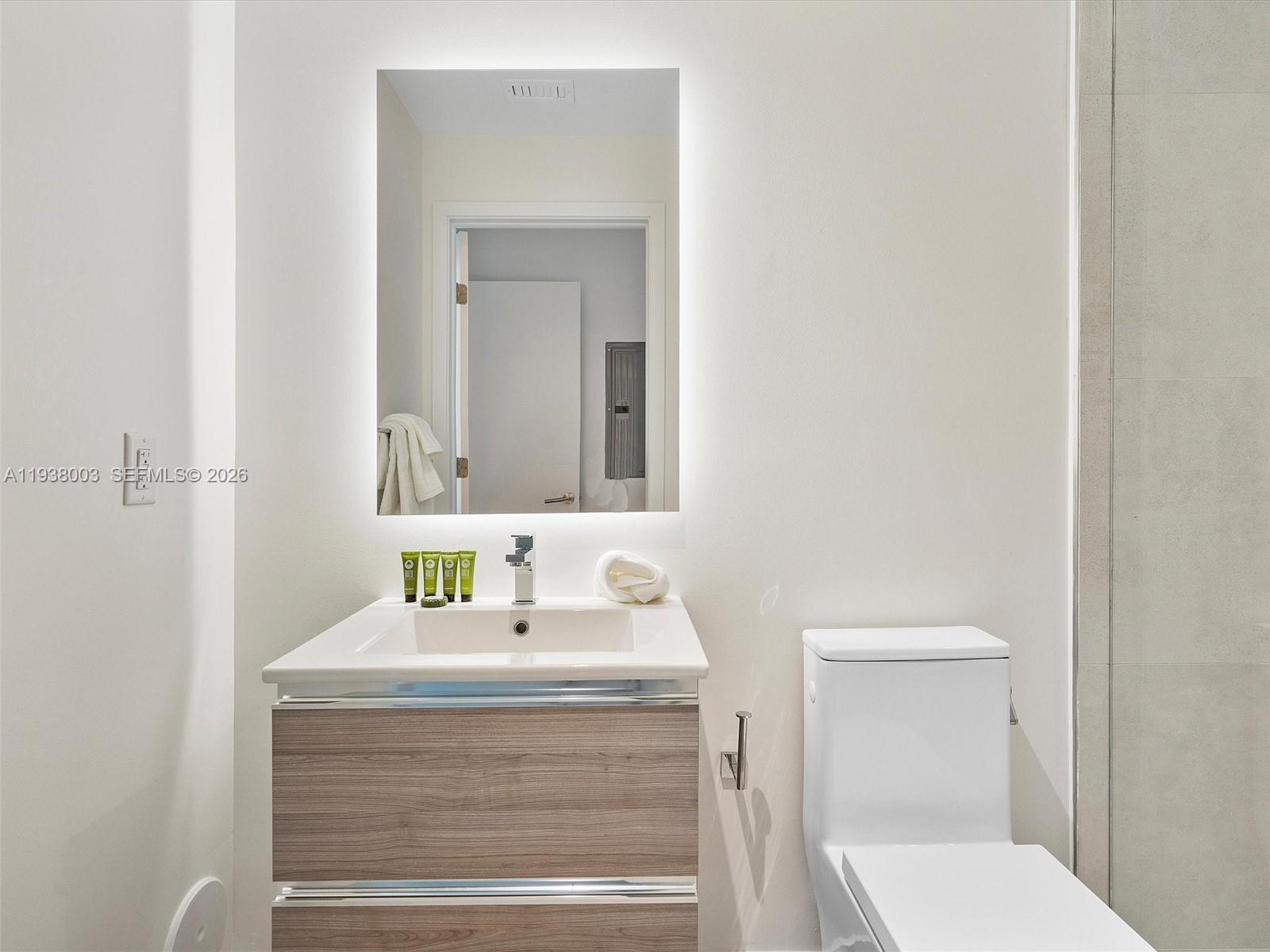 239 Southwest 9th Street, Unit 2003 Miami, FL 33130 - Photo 36 of 52 a bathroom with a sink toilet and mirror