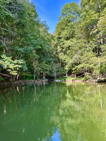 a view of a lake view with a garden