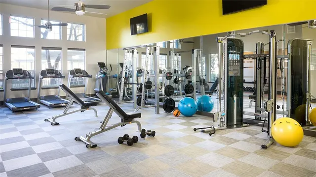 a view of a room with gym equipment