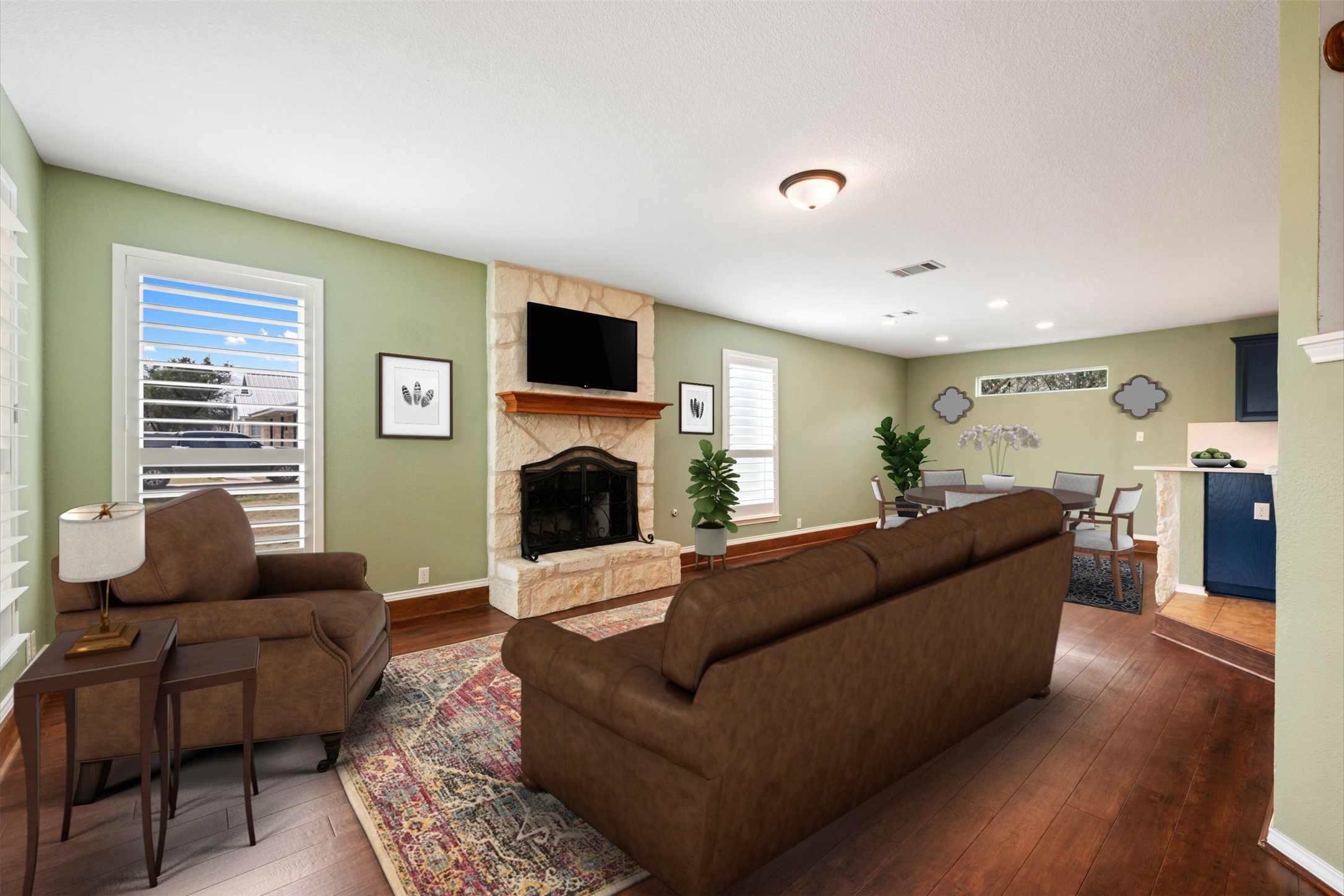 104 Sunset Road Georgetown, TX 78633 - Photo 6 of 40 a living room with furniture a large window and a fireplace
