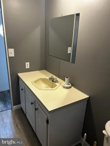 a bathroom with a sink and mirror