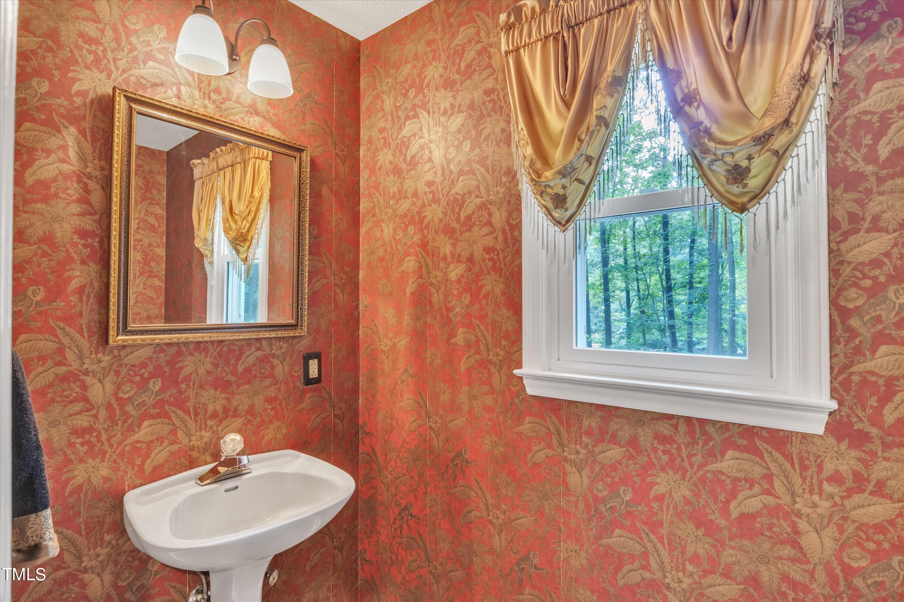 9208 Tree Meadow Lane Raleigh, NC 27603 - Photo 27 of 61 a bathroom with a sink a window and a mirror