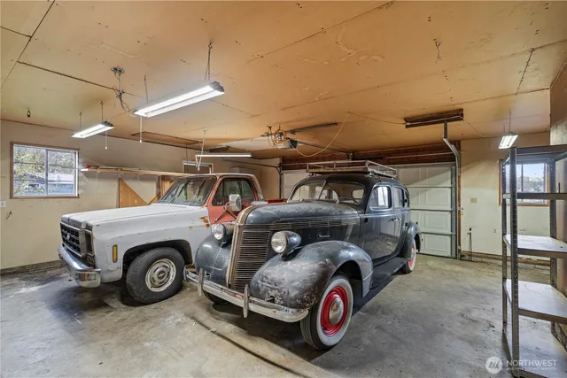 a car that is parked in a garage