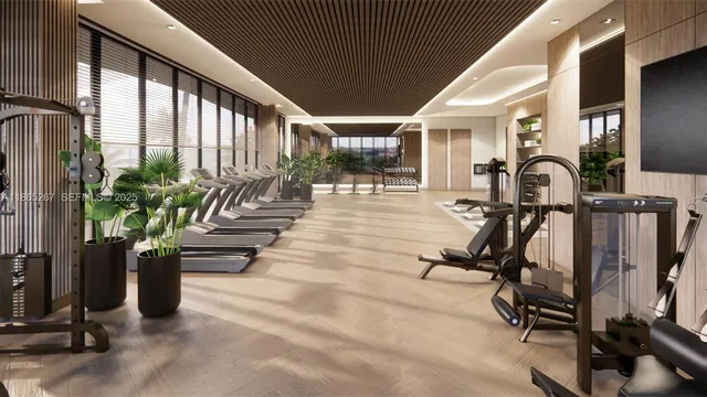 a view of a room with gym equipment