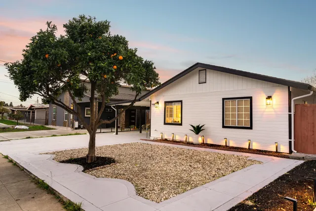 a front view of a house with garden