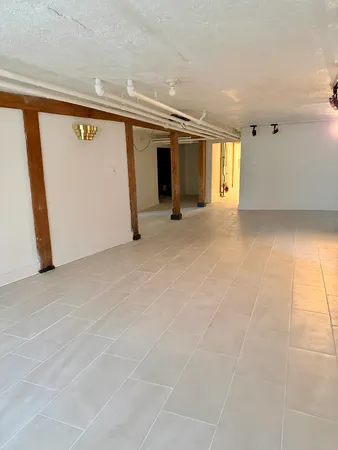 a view of a room with painted walls