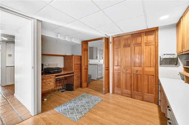 a view of a kitchen from the hallway