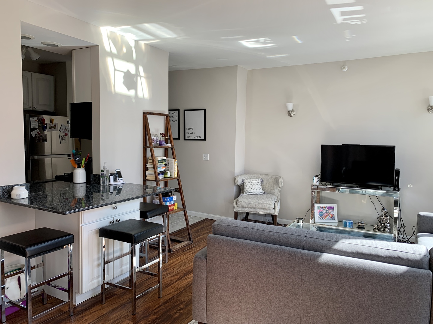 630 North State Street, Unit 2207 Chicago, IL 60654 - Photo 4 of 13 a living room with furniture and a flat screen tv