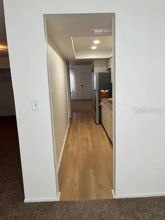 an empty room with a door