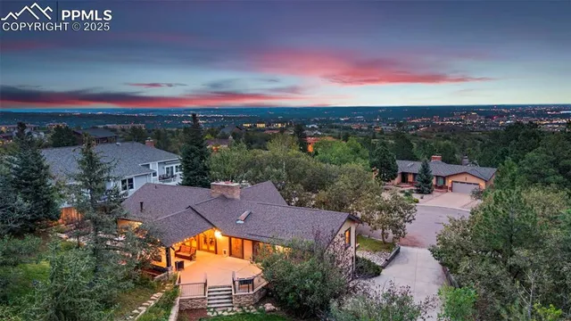 a view of a city with sunset view
